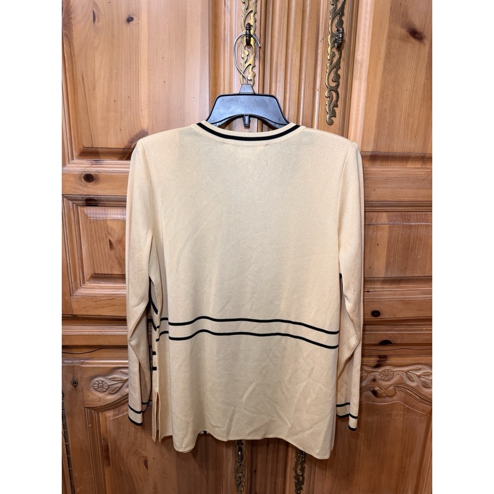 Vintage Exclusively Misook Yellow & Black Geometric Stripe Cardigan Korea S - Picture 6 of 11